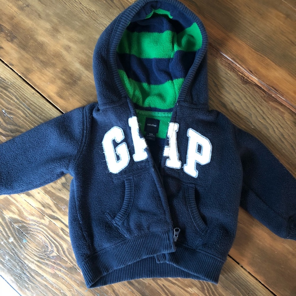 Baby Gap thick hooded logo zip fleece sweatshirt